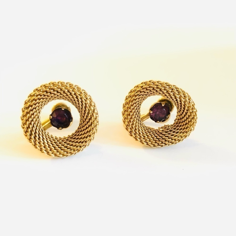 Vintage Van Dell 12K Gold Filled Screw Back Earrings Mesh Circle Round